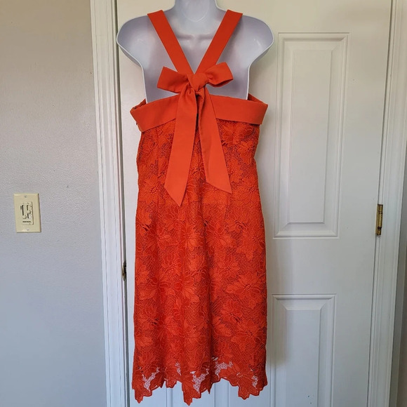 Banana Republic Limited Edition Orange Sleeveless Lace Overlay Dress Bow Size 8 - Picture 7 of 13